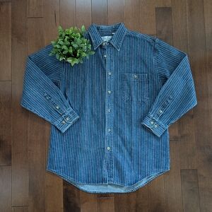 PASTEL STRIPE VINTAGE DENIM BUTTON UP SHACKET SHIRT
